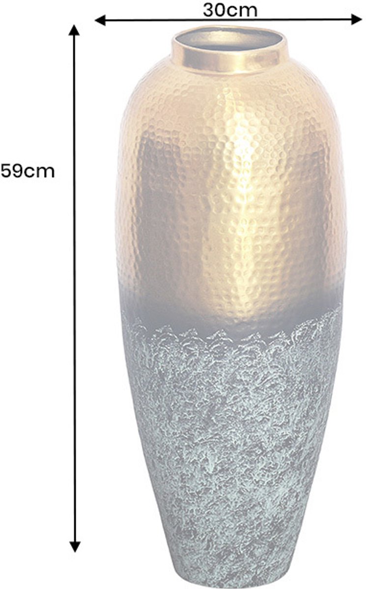 Handgemaakte decoratieve vaas ORIENT L 60cm goudkleurig metaal met gepatineerd gehamerd design - 44874