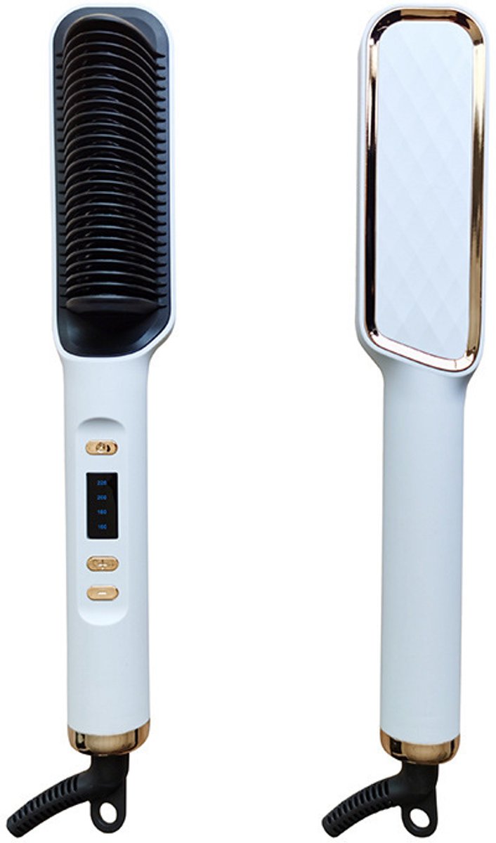 Stijltangborstel, stijltangkam voor dames, 4 snelheden voor snelle verwarming en dubbele spanning, wit