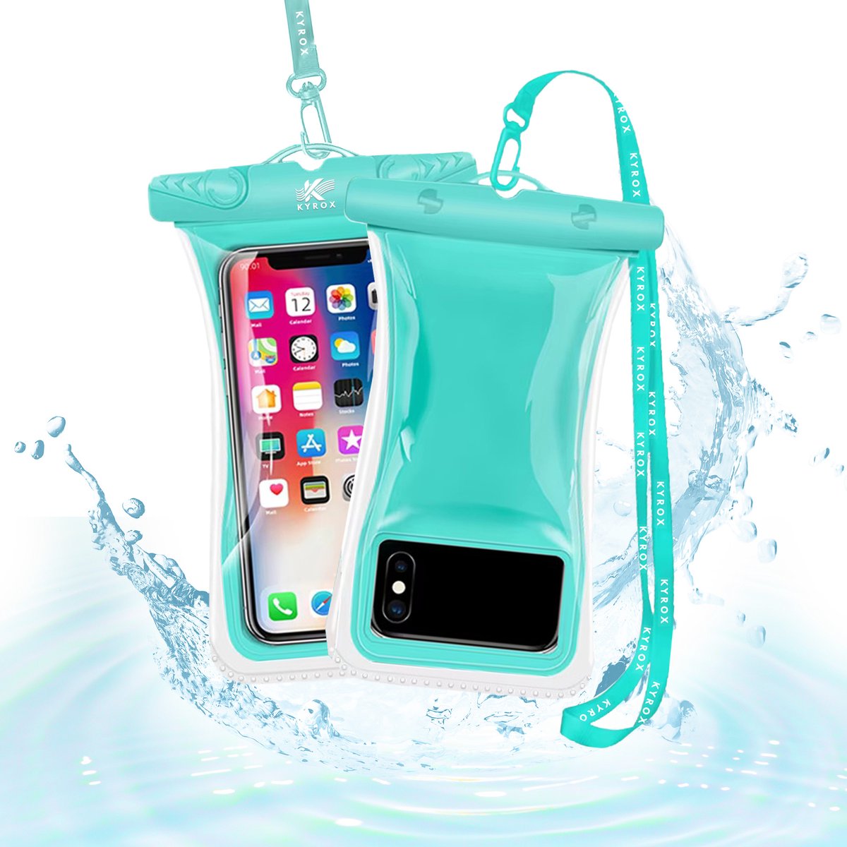 Kyrox Waterdicht Telefoonhoesje – Onderwater Hoesje Telefoon – Waterbestendige Telefoonhoes – Drijvend – Universeel voor Alle Smartphones – Gevoelig Touchscreen – met Verstelbare Band – Tot 7 Inch – Waterdichte Telefoonhoesje – Groen