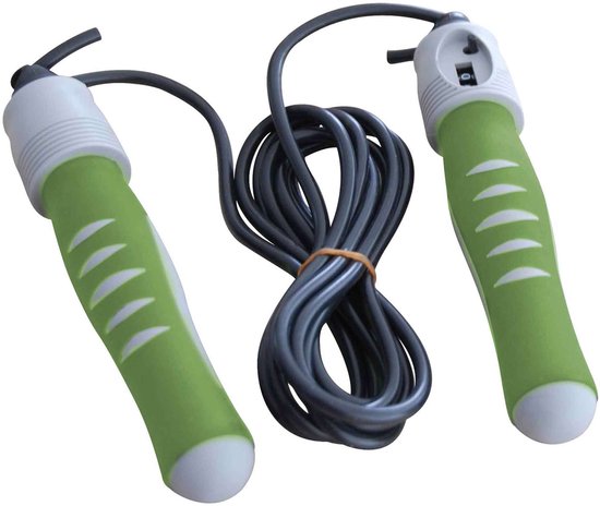 Tunturi Springtouw - Sport springtouw - Fitness springtouw -- Met Teller - Grijs/Groen - Incl. gratis fitness app
