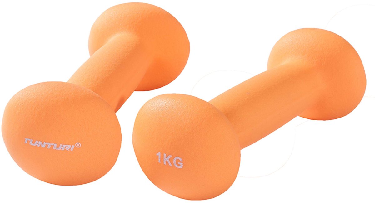 Tunturi Dumbbell set - 2 x 10 kg - Neopreen - Fluor Oranje - Incl. gratis fitness app
