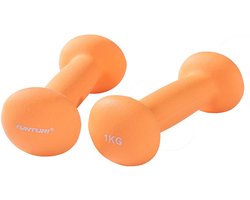 Tunturi Dumbbell set - 2 x 1,0 kg - Neopreen - Fluor Oranje - Incl. gratis fitness app