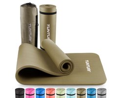 Tunturi NBR Yogamat met Draagtas - Fitnessmat Extra dik & zacht - Sportmat - Anti slip - 180x60x1.5cm - Incl Trainingsapp - Legergroen