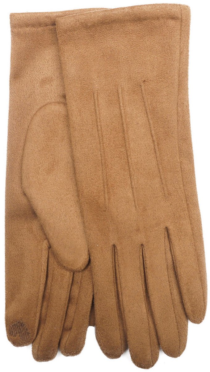 Stevige faux suede dames handschoenen Tabea-touchscreenfunctie-effen camel bruin