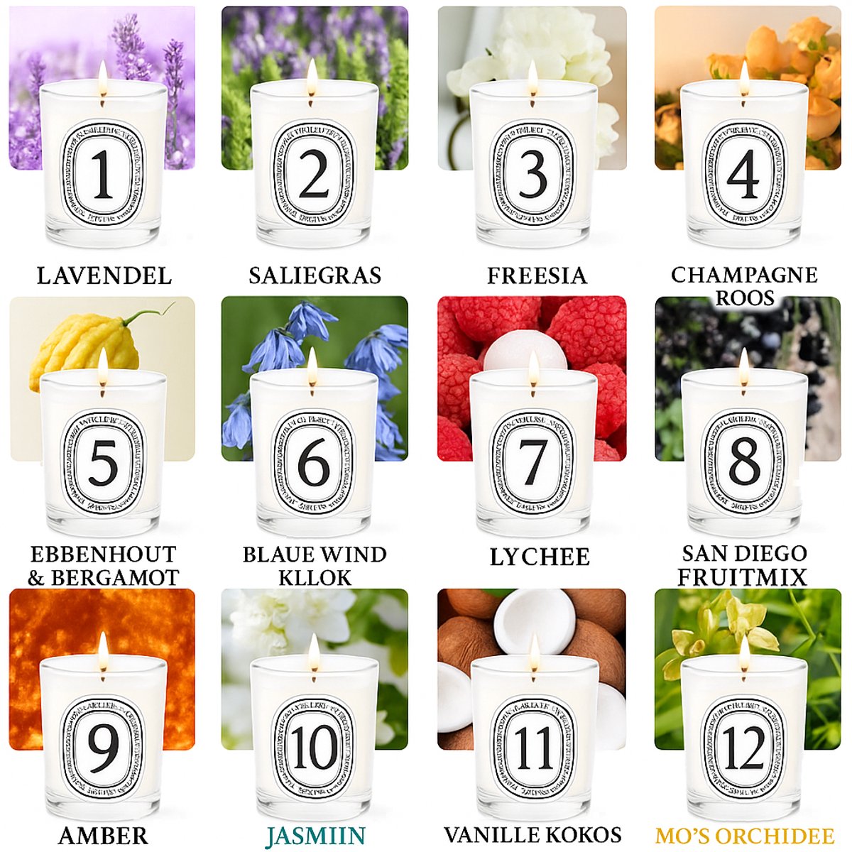 Geurkaarsen Set - Sojakaarsen - Kaarsen Cadeau - Geurkaarsen in Glas - Aromatherapie Kaarsen - Cadeau voor Vrouwen - Cadeau voor Mannen - Relax Kaarsen - Handgemaakte Kaarsen - Sfeerverlichting - Rustgevende Geurkaarsen - 12 Stuks - Wit