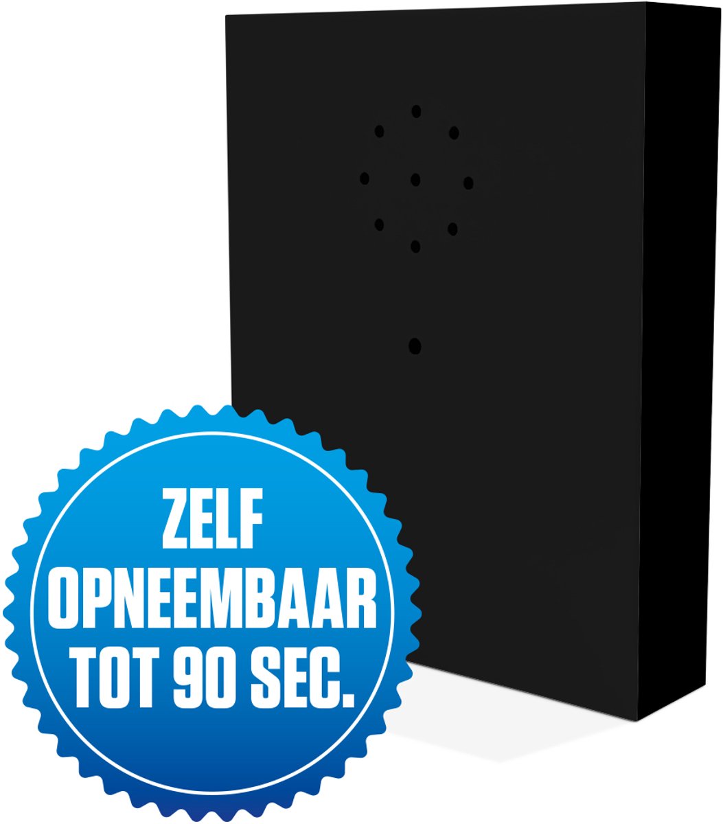E-motionBox - Zwart - Activatie d.m.v. Bewegingssensor - Zelf opneembaar tot 90 seconden - Spreek je eigen boodschap in - Jouw eigen geluid - Inclusief 3x AAA Batterijen - Vogelhuisje met geluid - Voor op Toilet