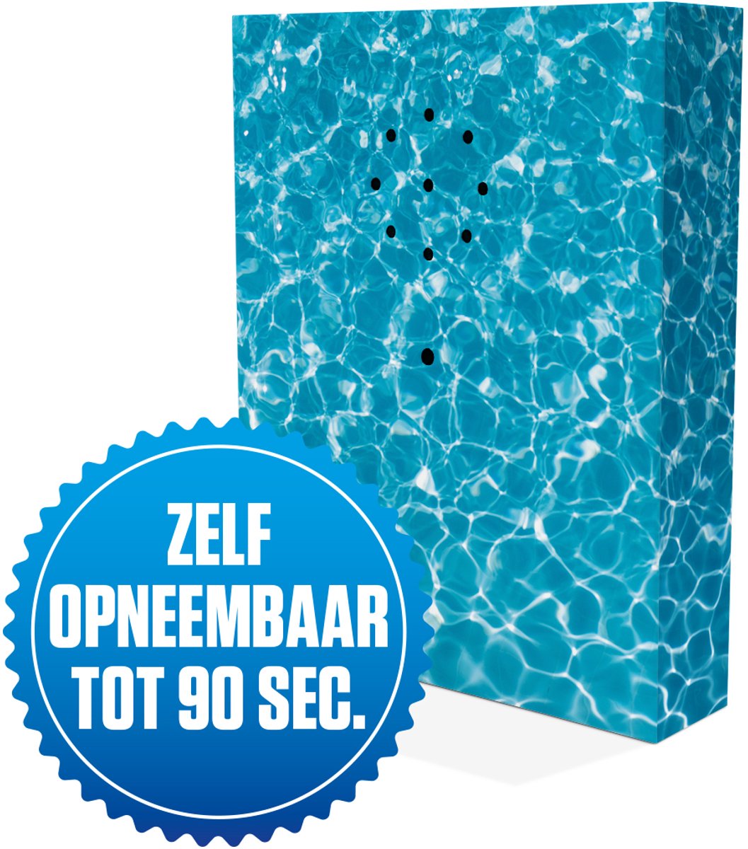 E-motionBox - Water - Activatie d.m.v. Bewegingssensor - Zelf opneembaar tot 90 seconden - Spreek je eigen boodschap in - Jouw eigen geluid - Inclusief 3x AAA Batterijen - Vogelhuisje met geluid - Voor op Toilet