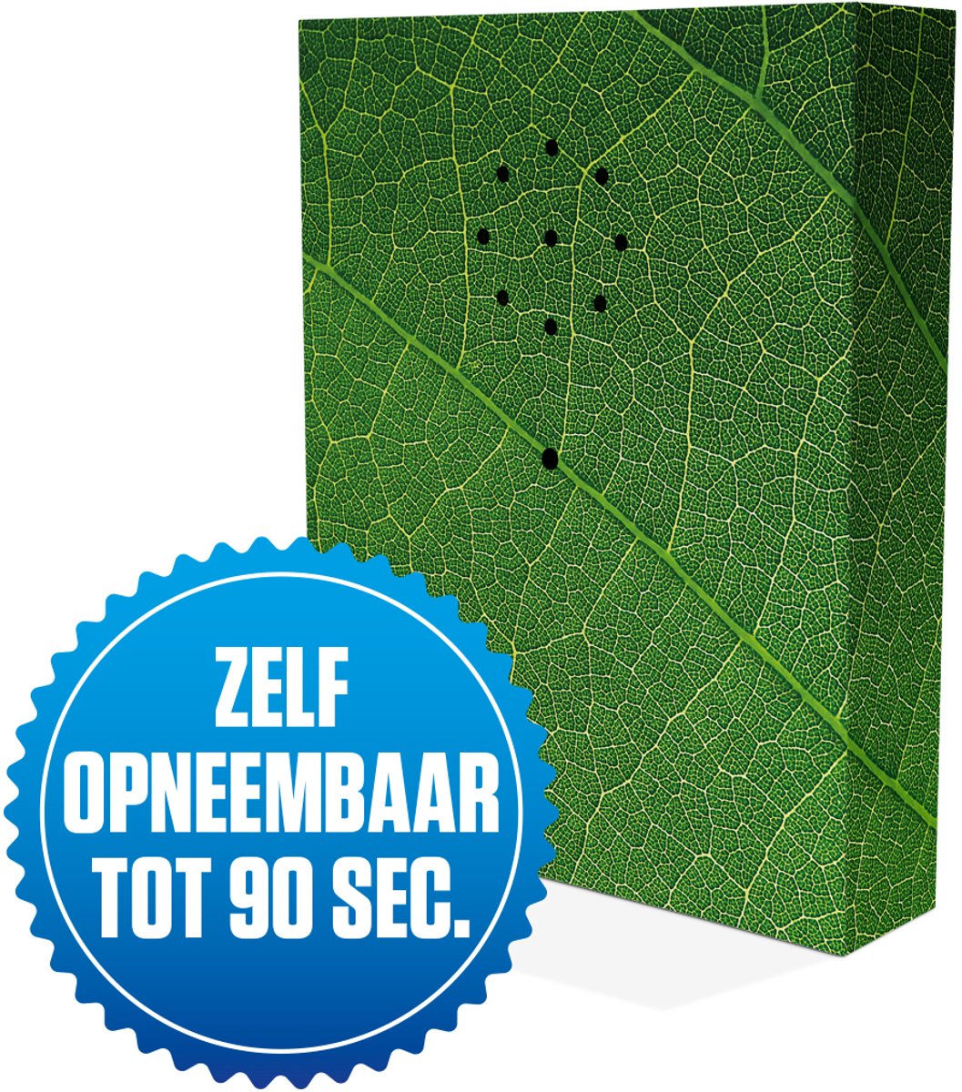 E-motionBox - Jungle - Activatie d.m.v. Bewegingssensor - Zelf opneembaar tot 90 seconden - Spreek je eigen boodschap in - Jouw eigen geluid - Inclusief 3x AAA Batterijen - Vogelhuisje met geluid - Voor op Toilet