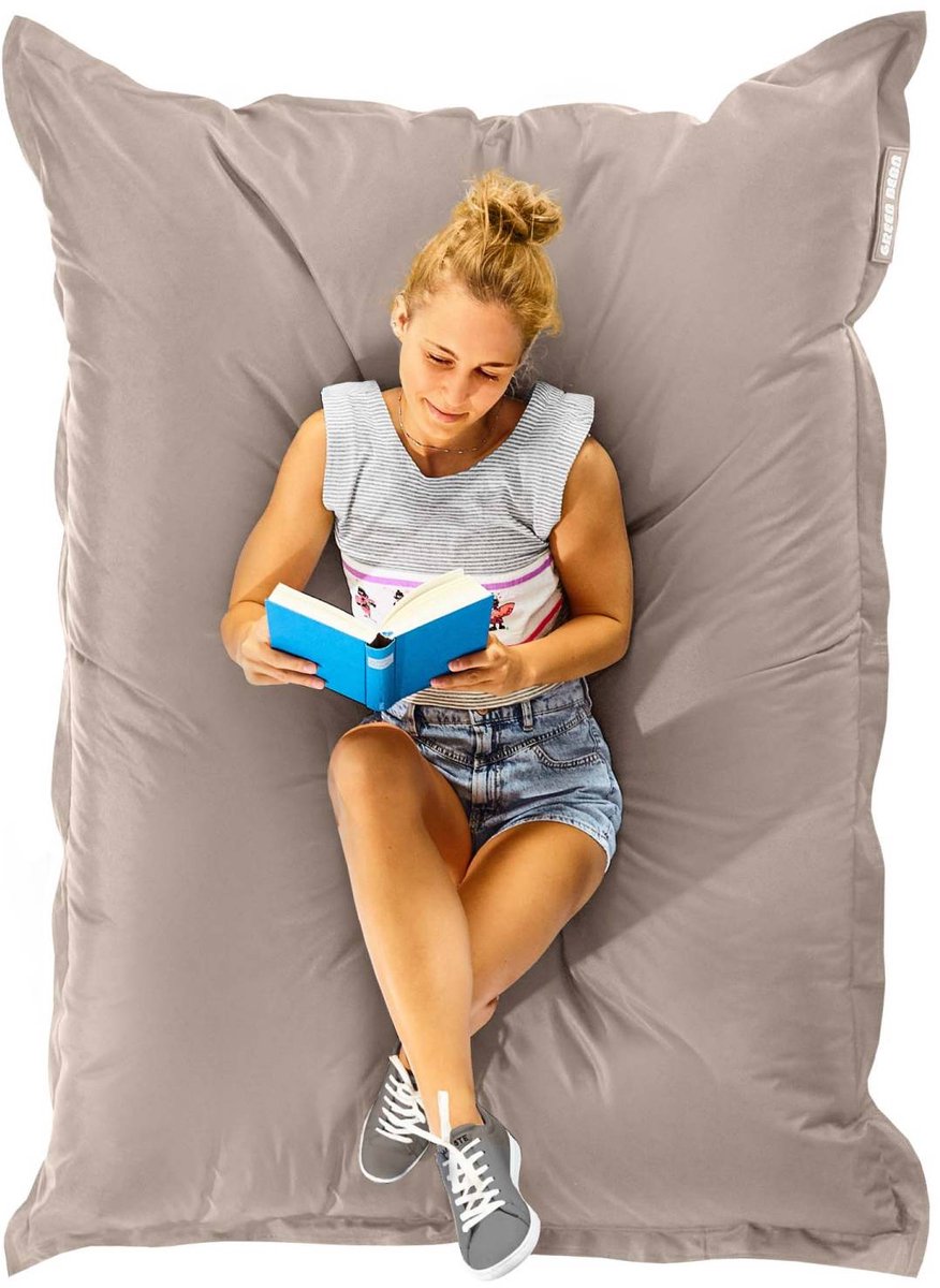 Green Bean® Zitzak "Square" XXL 140x180cm met 380 liter EPS-korrels - Reuze Zitzak voor Kinderen en Volwassenen - Donkerbeige