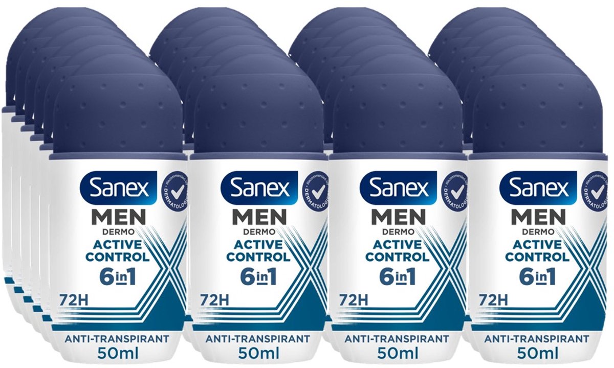Bol.com Sanex Men Active Control Anti Transpirant Deodorant Roller 50 ml - Voordeelverpakking 12 stuks aanbieding