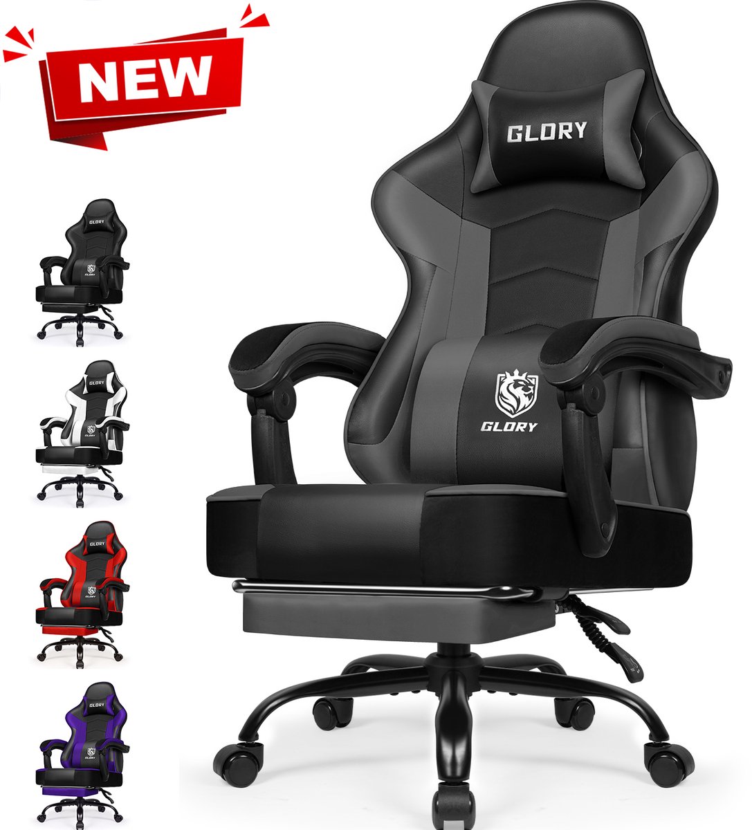 Hiaonyx Gaming Stoel - 170° Verstelbare Rugleuning - Gaming Stoel met inklapbare Voetsteun - racerstijl - Geïntegreerde Armleuningen - Maximale Belastbaarheid 150kg - Grijs