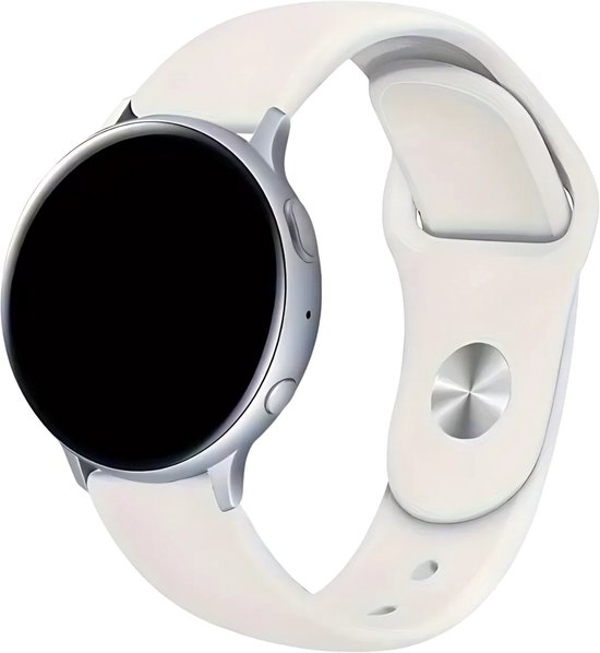 Siliconen horlogeband 20mm creme wit, waterbestendig, verstelbaar, voor Samsung Galaxy Watch 7/6/5/4 en Huawei, Xiaomi, Garmin