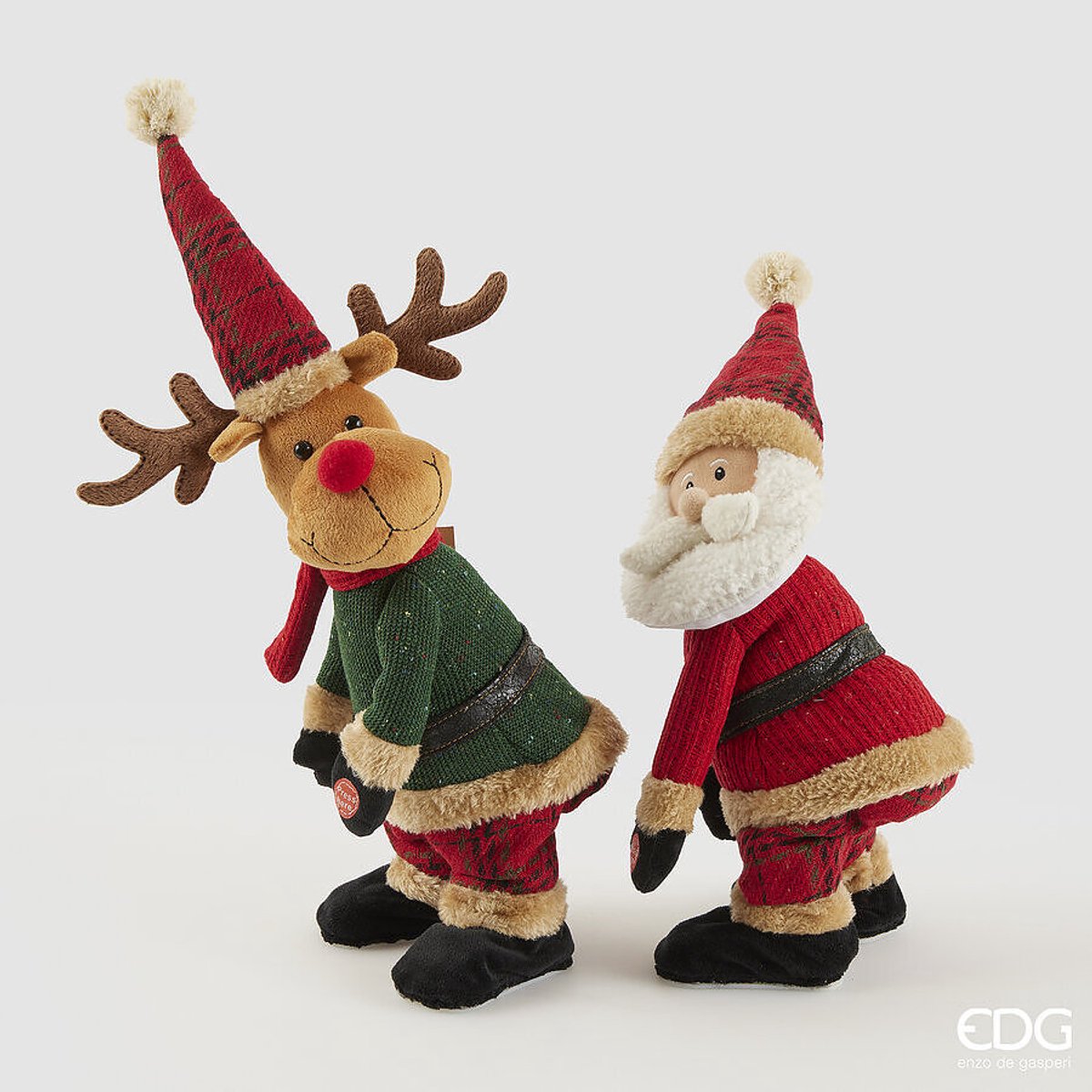EDG - Enzo De Gasperi - Kerstman En Rendier Kerst - Bewegend met muziek - Set van 2 - H38 cm