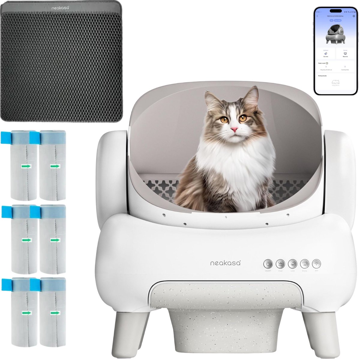 Neakasa M1 Zelfreinigende Kattenbak XXL – Automatische Kattenbak met App – Boven Open – Geurvrij & Hygiënisch – Voor Meerdere Katten – Inclusief Kattenbakmat – Grote Inhoud – Slimme Kattenbak – met App – Wit