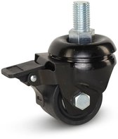 Zwart nylon zwaarlast zwenkwiel geremd met schroefdraad - 50mm - 300kg