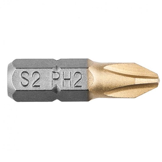 Grijze schroefbit met gouden punt, gemarkeerd met S2 PH2.