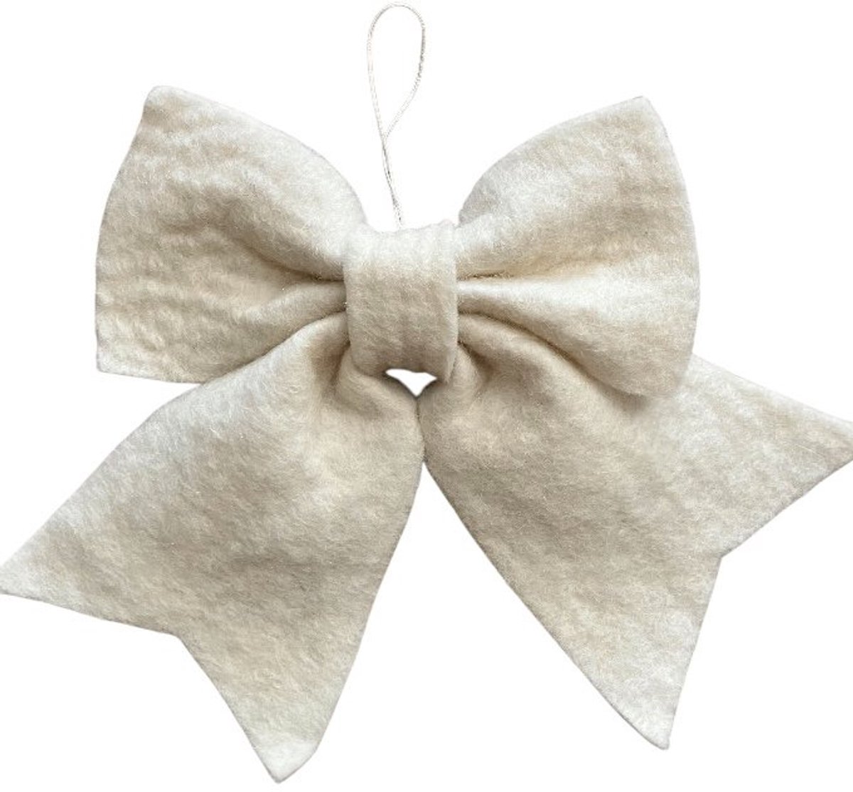 Luna-Leena grote strik voor in kerstboom - off white met subtiel glitter - wol vilt - L19x27cm - hand gemaakt in Nepal - feestelijk kerststrik - kerstboomhanger - kerstdecoratie - large bow tree - hangdecoratie strik