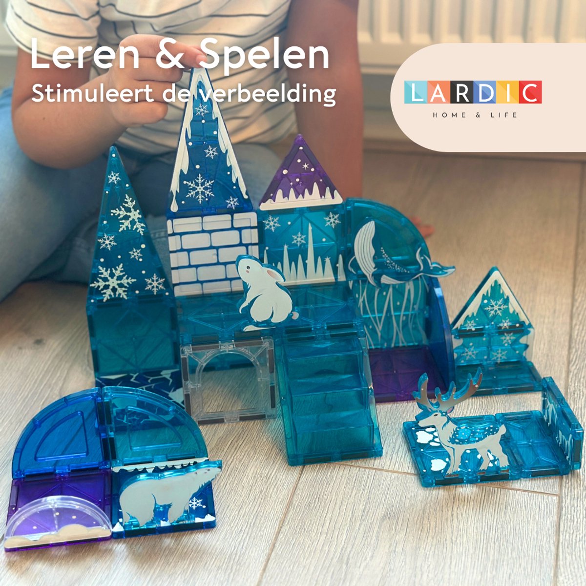 Lardic - Magnetisch Speelgoed Frozen Ice Set - Magnetic Tiles - Bouwspeelgoed - Bouwblokken - Magneten Speelgoed - Magnetische Tegels - Magna - Bouwstenen - Montessori Speelgoed - Mind Educatief Constructie Speelgoed — cadeau in Spellen & Speelgoed - foto 4