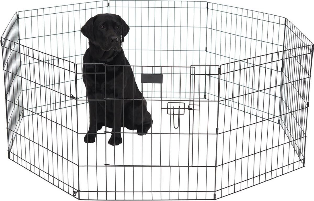 MMM® Kattenren - Kattenren Buiten - Hondenren - met Deur - Vouwbaar - Zwart- ‎60 cm x 608 cm x 76 cm