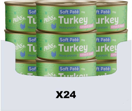 Prins Soft Paté Kattenvoer Nat Kalkoen - 24 x 70 gr - Voordeelverpakking