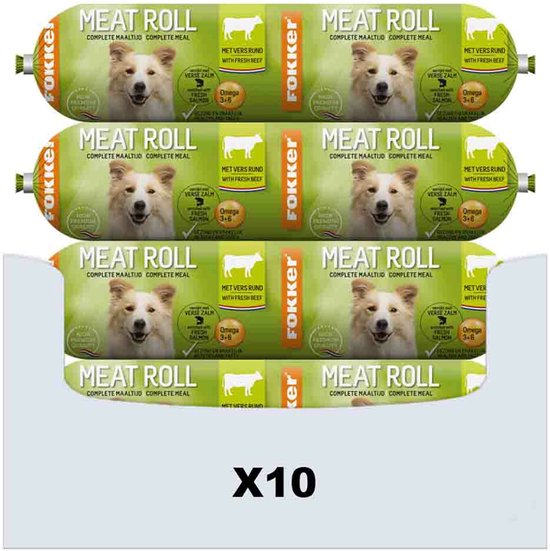 Fokker Meat Roll Hondenvoer Nat Rund - Zalm - 10 x 800 gr - Voordeelverpakking