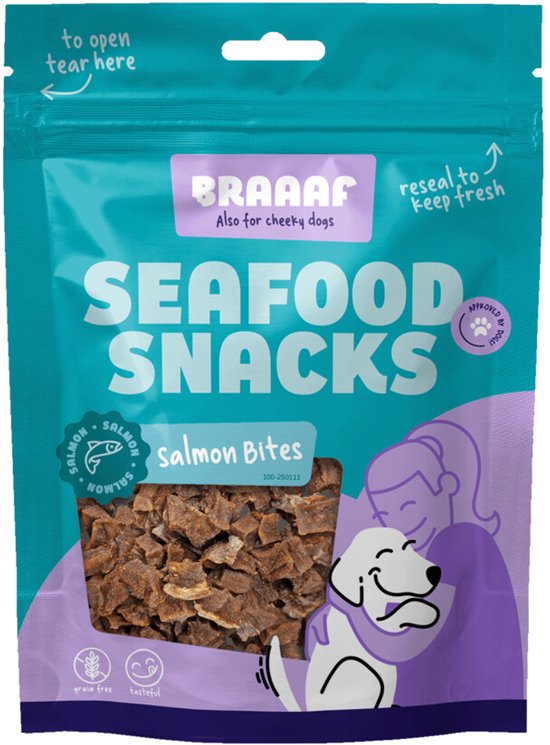 Braaaf Blokjes Hondensnack Gedroogde Zalm - 70 gr