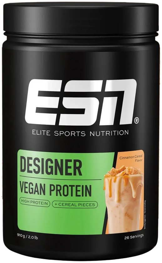 ESN Designer Vegan Protein – Smaak Cinnamon Cereal – Soja-Eiwitpoeder met 77% Eiwit & Toegevoegde L-Leucine – Ondersteunt Spieropbouw & -Behoud – 900g (30 Porties)
