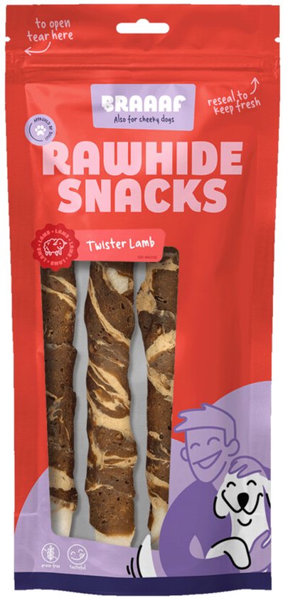 Braaaf Twister Hondensnack Lam - Vis - 10 x 180 gr - Voordeelverpakking