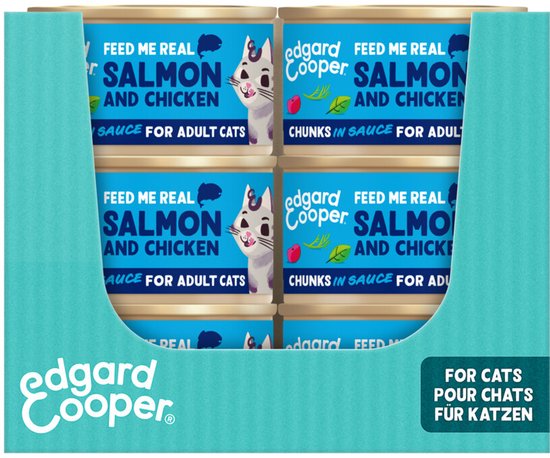 Edgard & Cooper Kattenvoer Graanvrij Natvoer voor Katten Gesteriliseerde of Actieve Kat Natuurlijke Stukjes in Saus 85g x 18 Verse Zalm & Kip, Smakelijk en Uitgebalanceerd, Vers Vlees