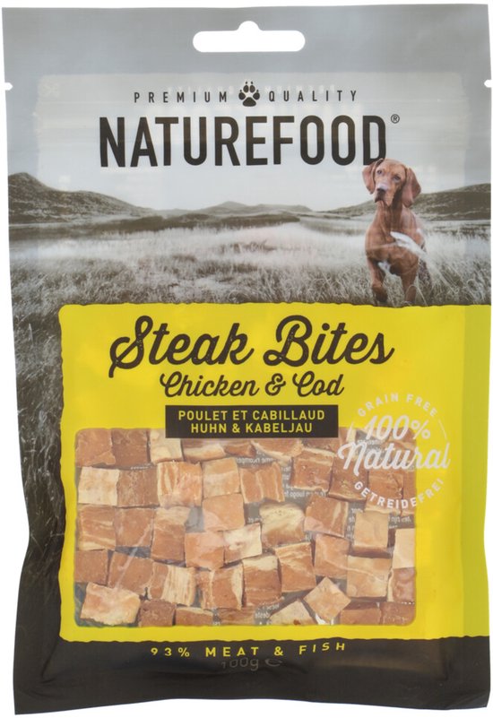 Rosewood Naturefood Steak Bites Kip & Koolvis - 8 x 100 gr - Voordeelverpakking
