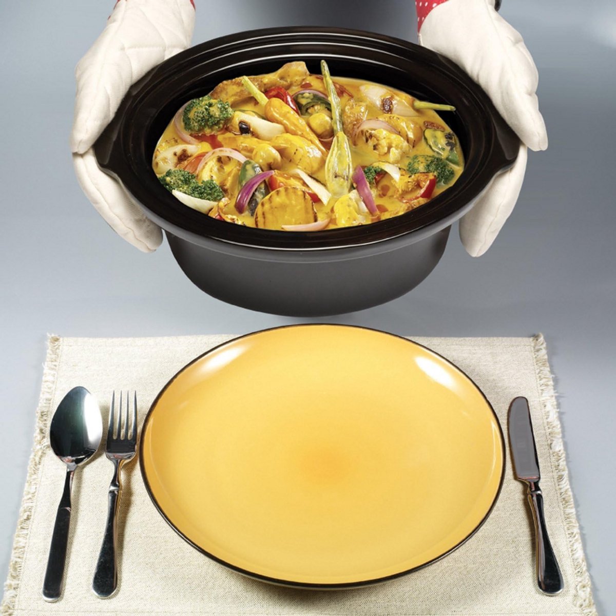 SCH® Slowcooker met timer - Slowcooker - Crockpot - Zilver - 35cm x 26cm x 21 cm – foto 4