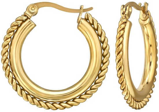 Joy Ibiza - boucles d'oreilles rondes - créoles avec élégant bord torsadé en corde - 3 x 26 mm - fermoir français - acier chirurgical - ear party boho - style bohème - plaqué or ip/pvd