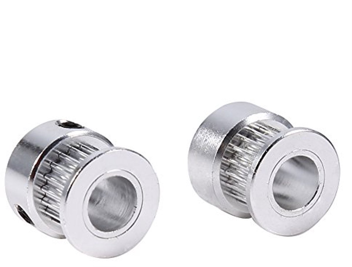 Image of 2 Alumininium Timing Pulley's - 20 Tanden Flens - 8mm Bore voor 3D Printer