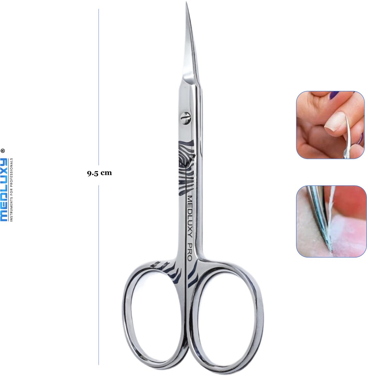 MEDLUXY® Pro Exclusive - Nagelriemschaar (huid- en vellenschaartje) - Gebogen - Spits / Scherp punt - 9.5 cm - Classic - [Cuticle Scissor, Nagelriemknipper, verwijderen van nagelriemen]