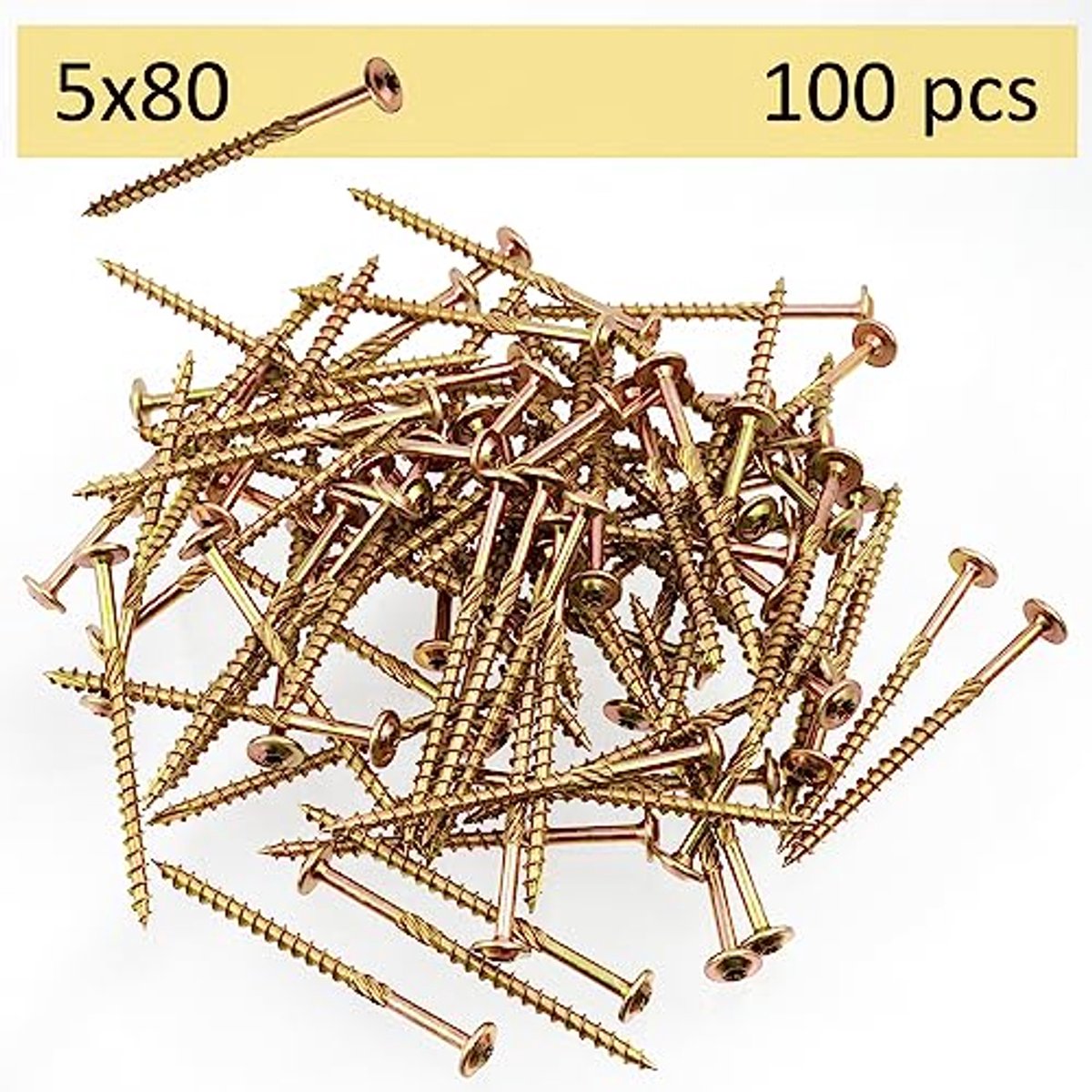 C67447 - Set van 100 houtschroeven Ã˜ 5 x 80 mm met brede afgeronde kop - T25 ster - van gegalvaniseerd staal - voor houtbewerking, multiplex, spaanplaat, melamine