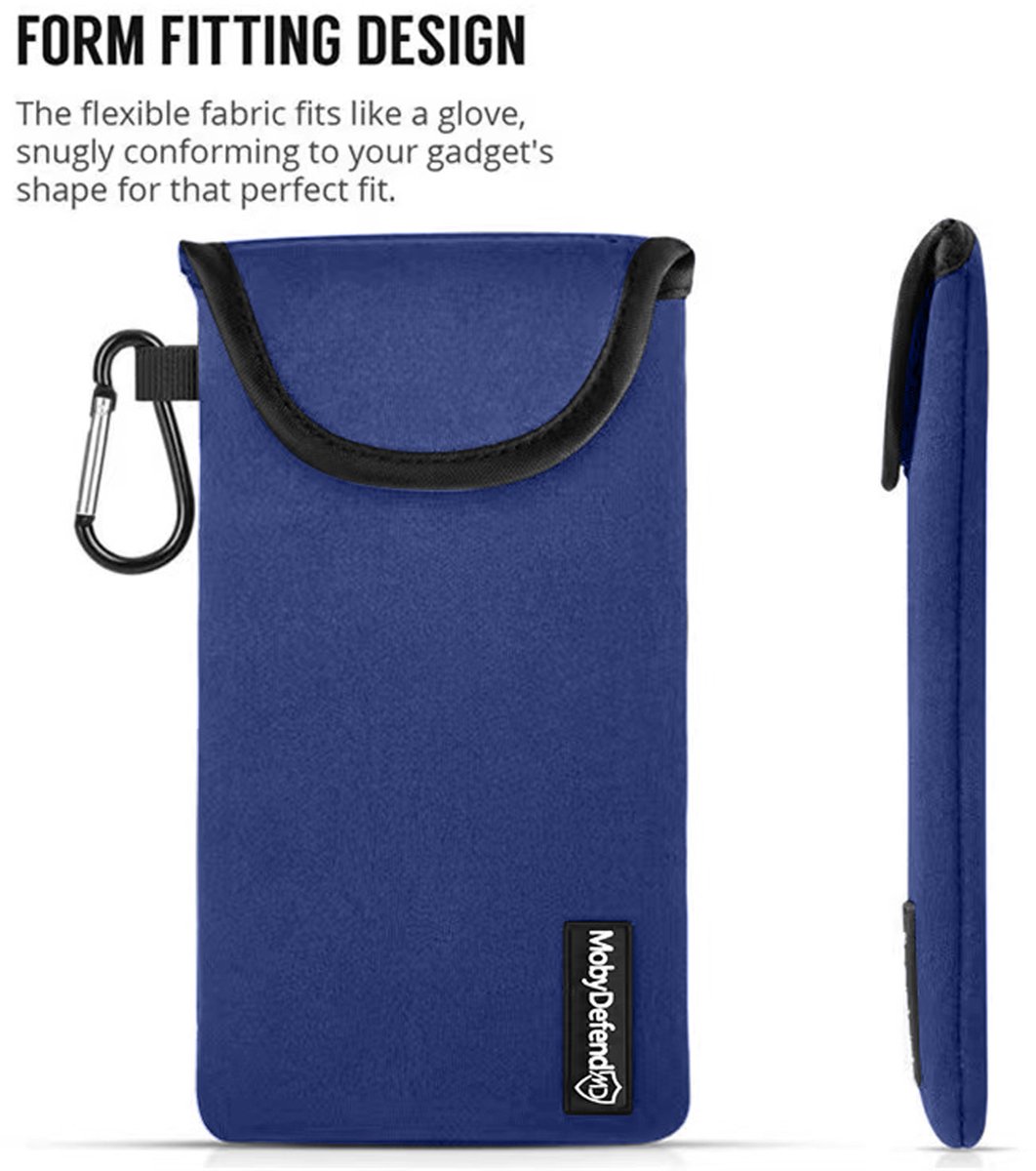 MobyDefend Hoesje - Geschikt voor iPhone 17 Pro - Neopreen Pouch Met Karabijnhaak - Insteek - Riemlus - Blauw — afbeelding 3