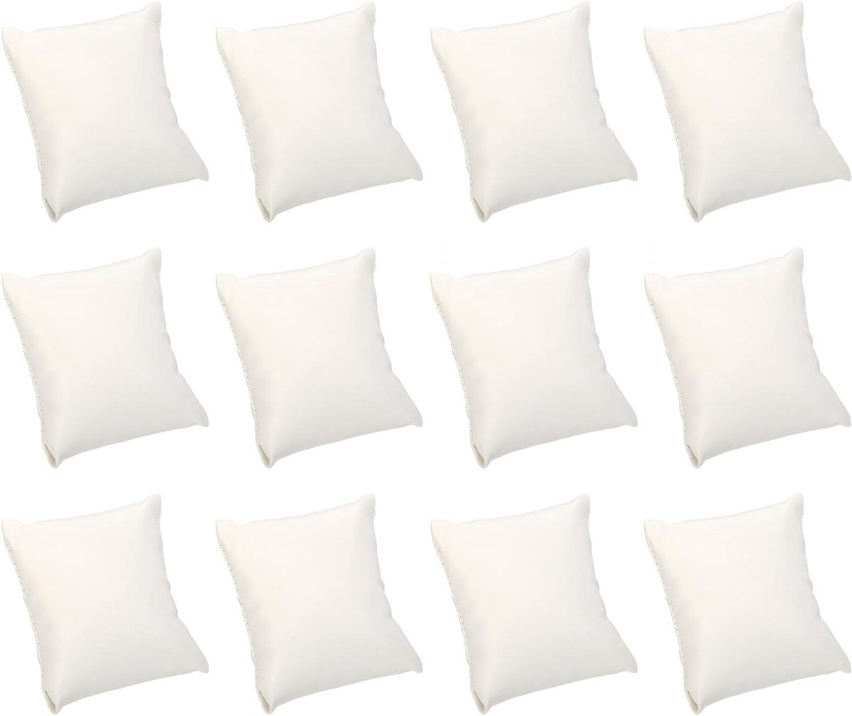12 stuks horlogekussens van PU-leer, handig sieradendisplaykussen voor armbanden, opslag - 8 x 8 cm, wit.