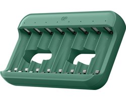 GP Charge&Save Batterijlader AA/AAA - Snellader USB-C 8-slot, individuele laadsleuven - Batterij oplader met LED-indicator, Veiligheidsfuncties - Zonder batterijen & adapter