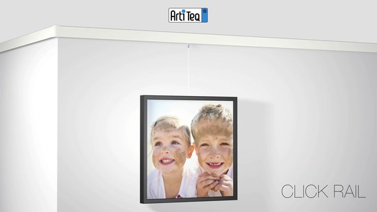 Artiteq Click Rail Schilderij Ophangsysteem 200 cm - Complete Set - Inclusief Haken & Transparante Draden - Wit Primer (RAL9016) Overschilderbaar - 30 kg/m Draagkracht
