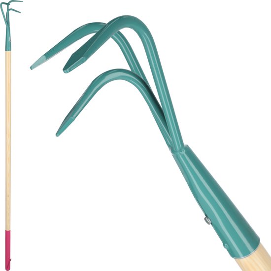 KADAX Grubber, cultivator voor dames, tuingereedschap van staal, tuinhaak met lange steel, handrubber, ergonomische bloemenklauw voor het losmaken van de vloer, bloemenhark (3 tanden, met houten steel) van Merkloos	 — afbeelding 2