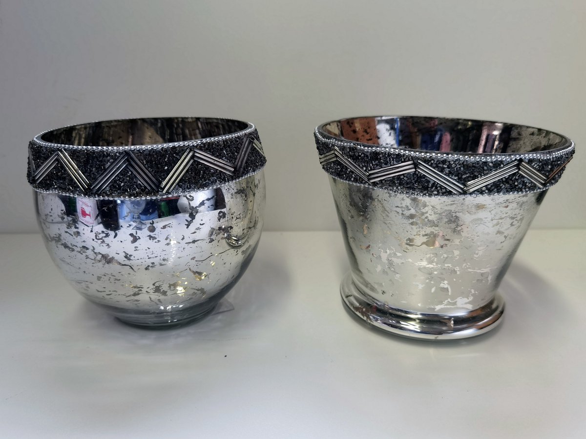 Boltze Windlicht - 2 set - Zilver - Ø 15.5cm - Glas - 12.5cm hoog.