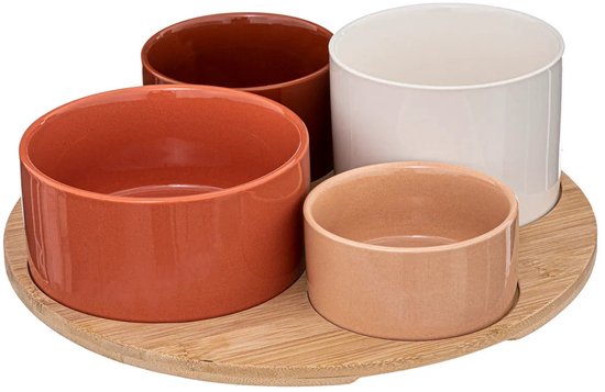 Service à snacks, plateau en bambou, 5 pièces