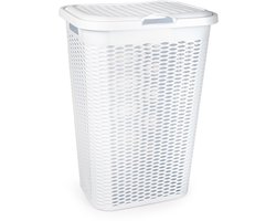 Plasticforte Wasmand Ventilation - met deksel - wit - kunststof - 51 liter - 43 x 35 x 61 cm - Badkamer - Wasgoed - Nieuw design - Zeer stevig