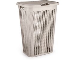 Plasticforte Wasmand Ventilation - met deksel - beige - kunststof - 51 liter - 43 x 35 x 61 cm - Badkamer - Wasgoed - Nieuw design - Zeer stevig