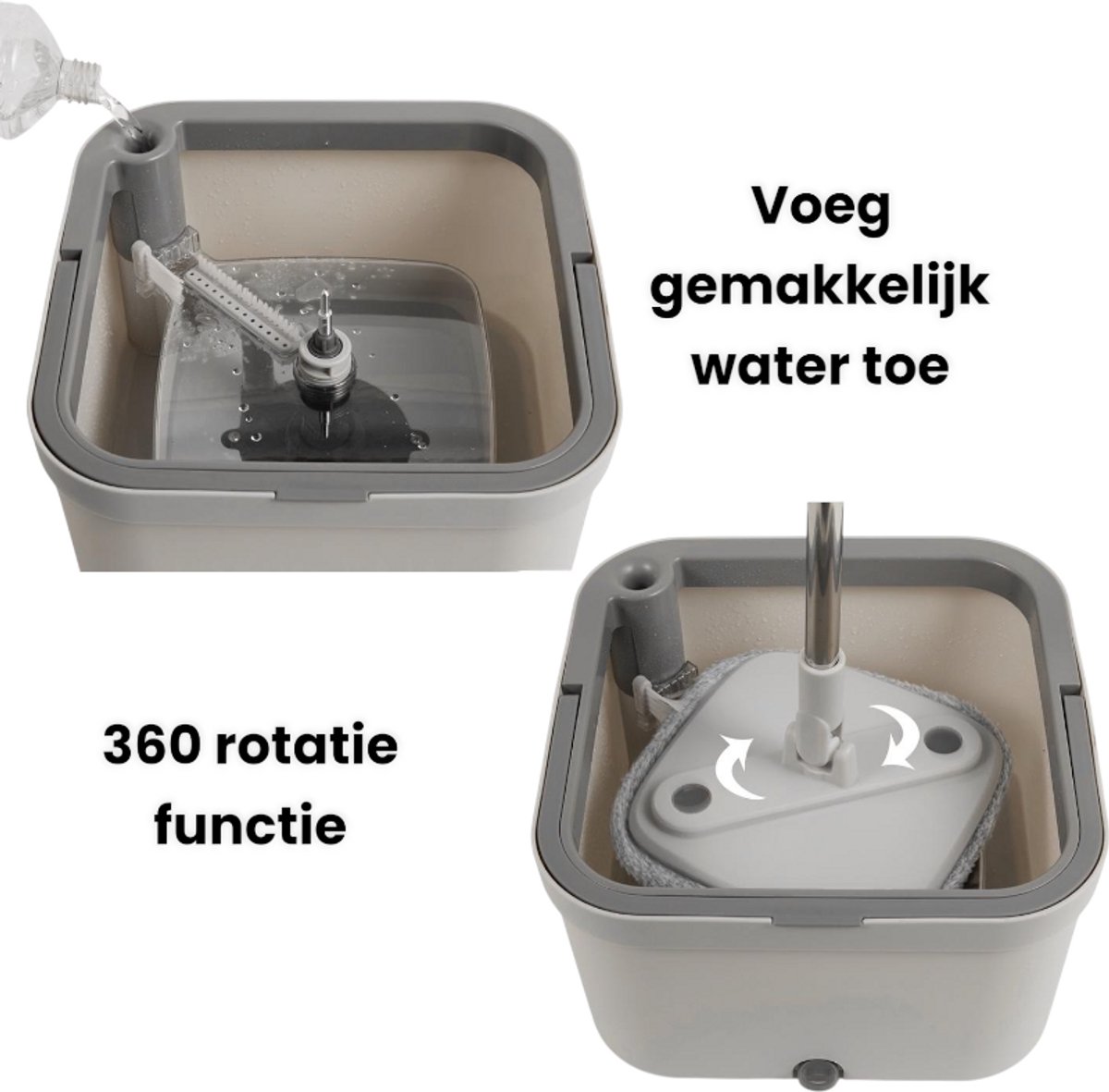 Dutchers® Dweilset met Emmer – Verstelbare Dweilstok – 4 Microvezelmoppen – Innovatief Uitwringsysteem – Geschikt voor Alle Vloeren - 360° Schoonmaakmop met Lange Steel – Vloerwisser Met Reservoir – Dweilsysteem – Dweil- Mop thumbnail 4