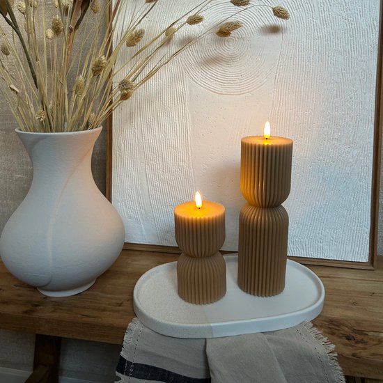 Luxe LED Wax Stompkaars –Luxe Japandi zandkleur set – Luxe sfeervolle kaars met ingebouwde timer