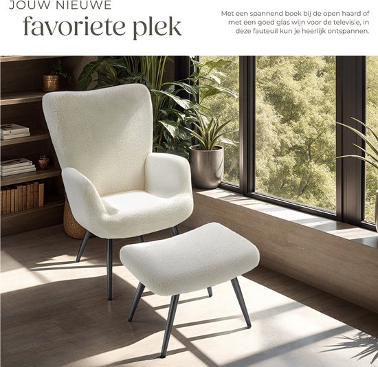 Gutent Eetkamerstoel, Wit, Teddy Suède Lounge stoel, Fauteuil, Enkele