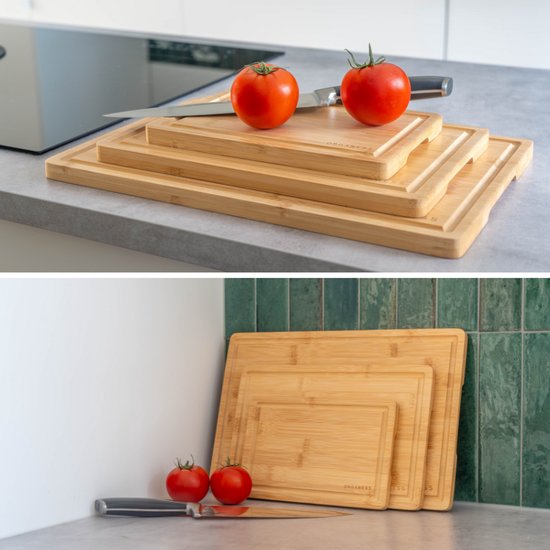 Ensemble de 3 planches à découper Organess (38 x 25,3 / 30,5 x 20 / 23 x 15,2 cm) - Pour la Cuisine, Planches à découper, planches de service, planches à fromage, planches à boissons et planches à tapas - Planches à découper en bois de Bamboe