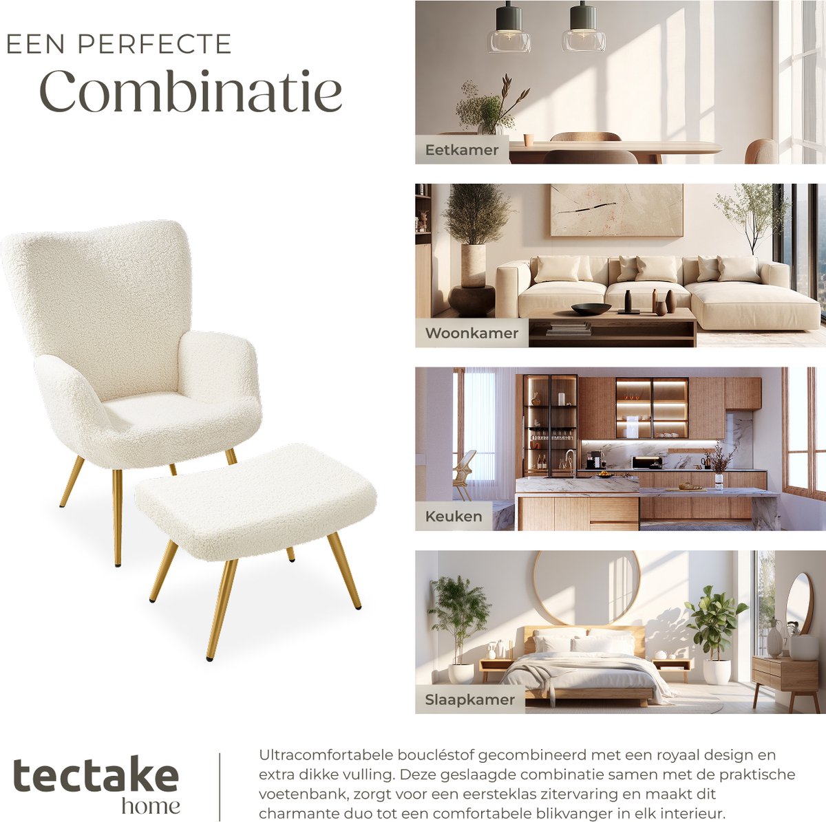 tectake tectake Oorfauteuil met Hocker - afbeelding 5