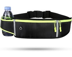 EXCITAT Hardloopriem - Verstelbare hardloopriem - Waterdichte sportheuptas met reflecterende strepen - Geschikt voor mannen en vrouwen, joggen, wandelen, fitnessen, fietsen - Zwart